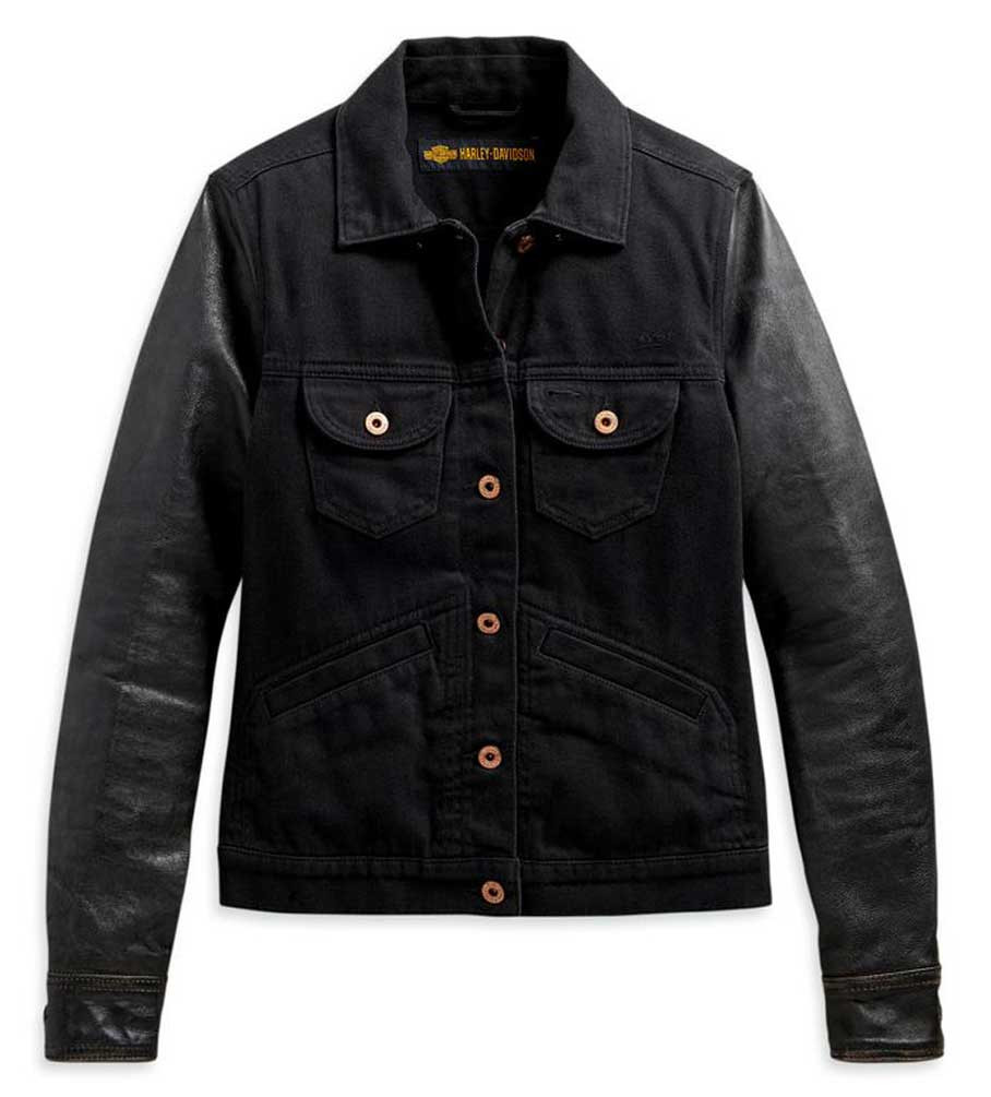 Harley-Davidson® Women's Logo Leather Sleeves Denim Jean Jacket