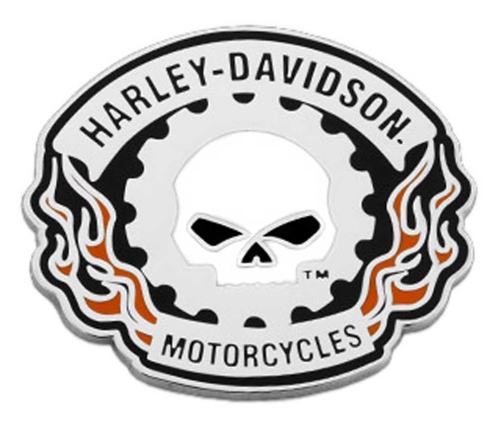 Harley-Davidson® 1.5 in. Sprocket Willie G Skull Metal Pin, Silver