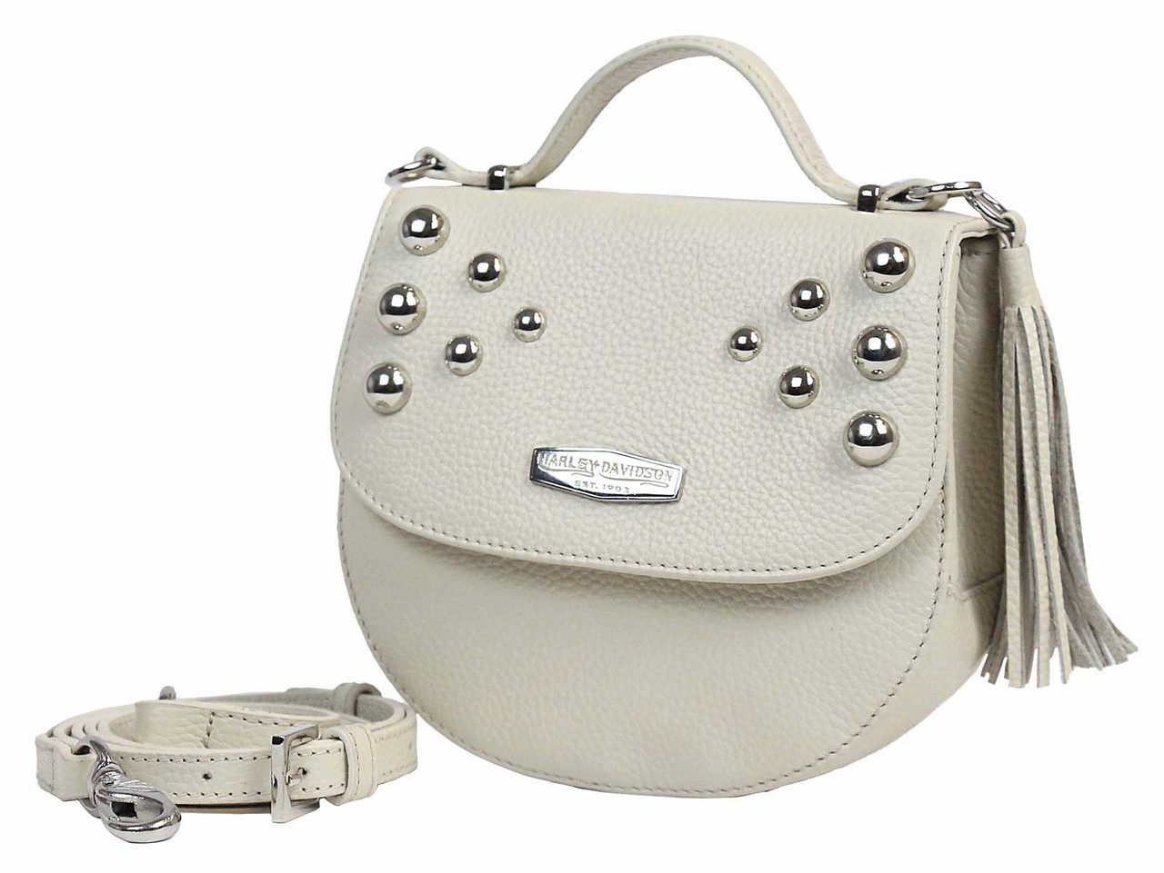 Harley-Davidson® Women's Heavy Metal Leather Flapped Crossbody Purse - Cream