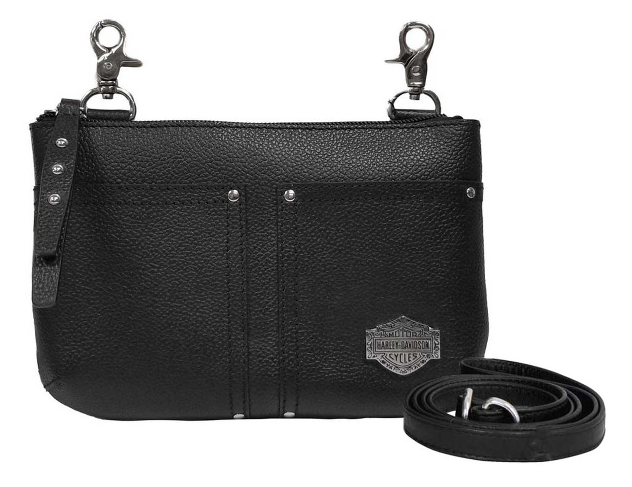 Harley-Davidson Women's B&S Embossed Vertical Crossbody Purse ZWL4703-BLACK,  Harley Davidson 