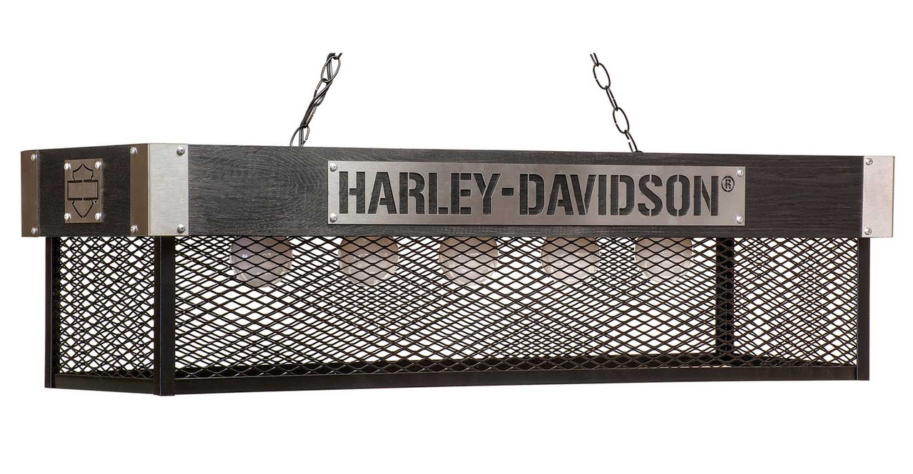 Harley-Davidson Industrial Motorcycle Metal & Wood Billiard Hanging Lamp Black