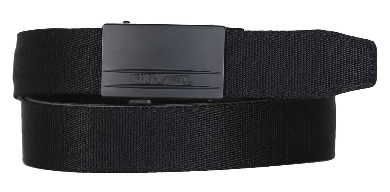 Harley-Davidson® Men's Bikers Ratchet Nylon Webbing & Leather Belt - Black