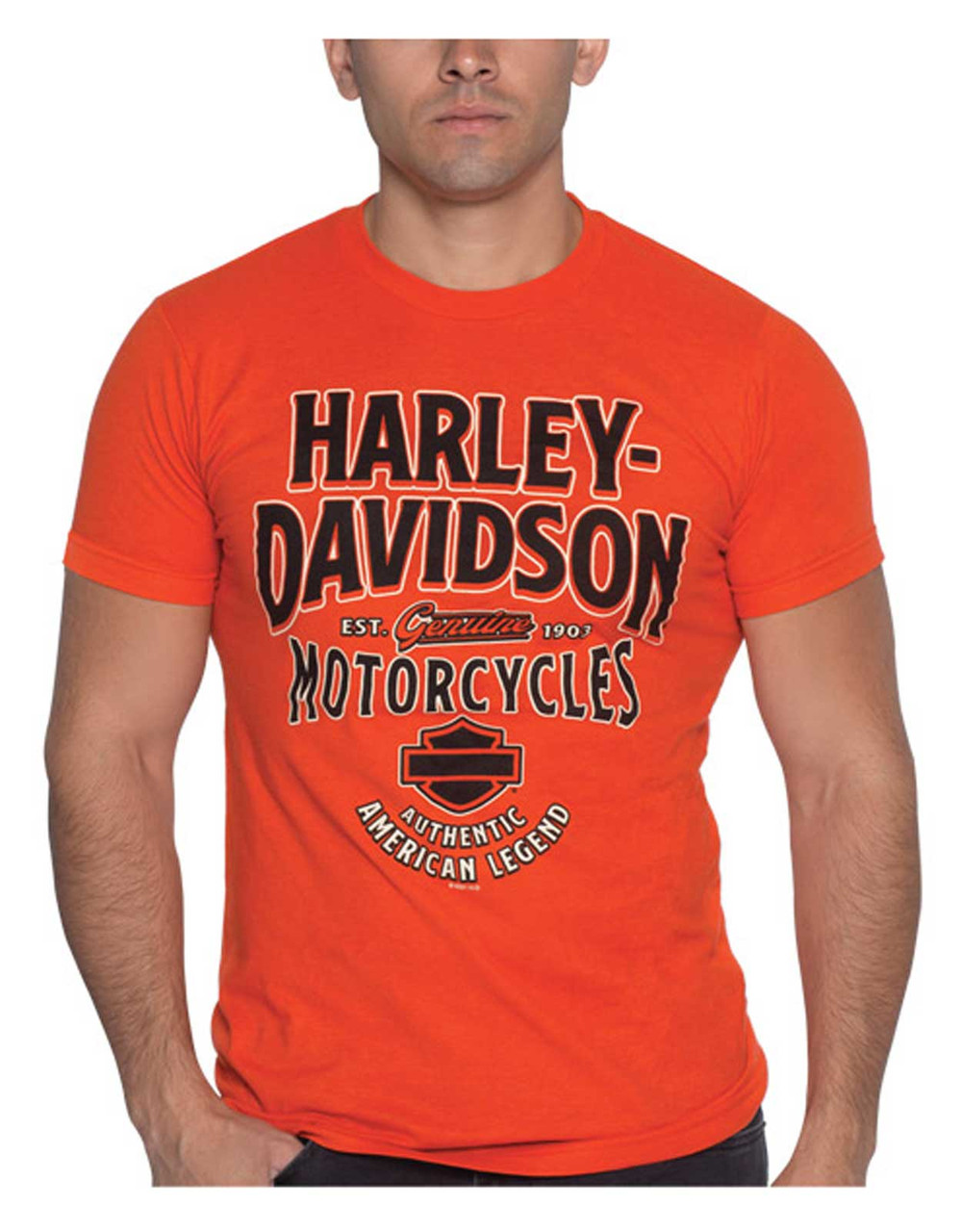 Harley Davidson® Mens Ambush H D Short Sleeve Crew Neck Cotton T Shirt Orange Wisconsin 