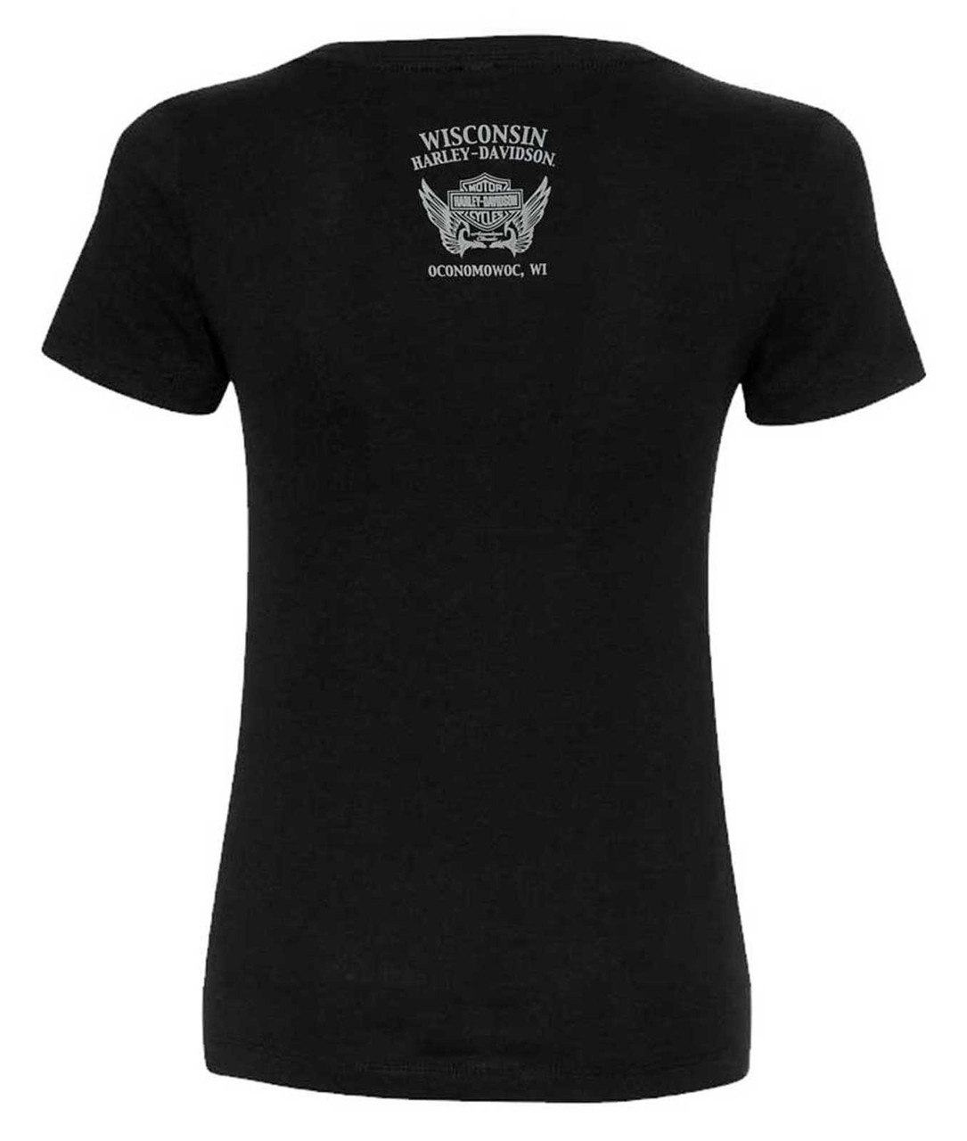 Harley Davidson® Womens Vogue Scoop Neck Short Sleeve Poly Blend Tee Black Wisconsin Harley 