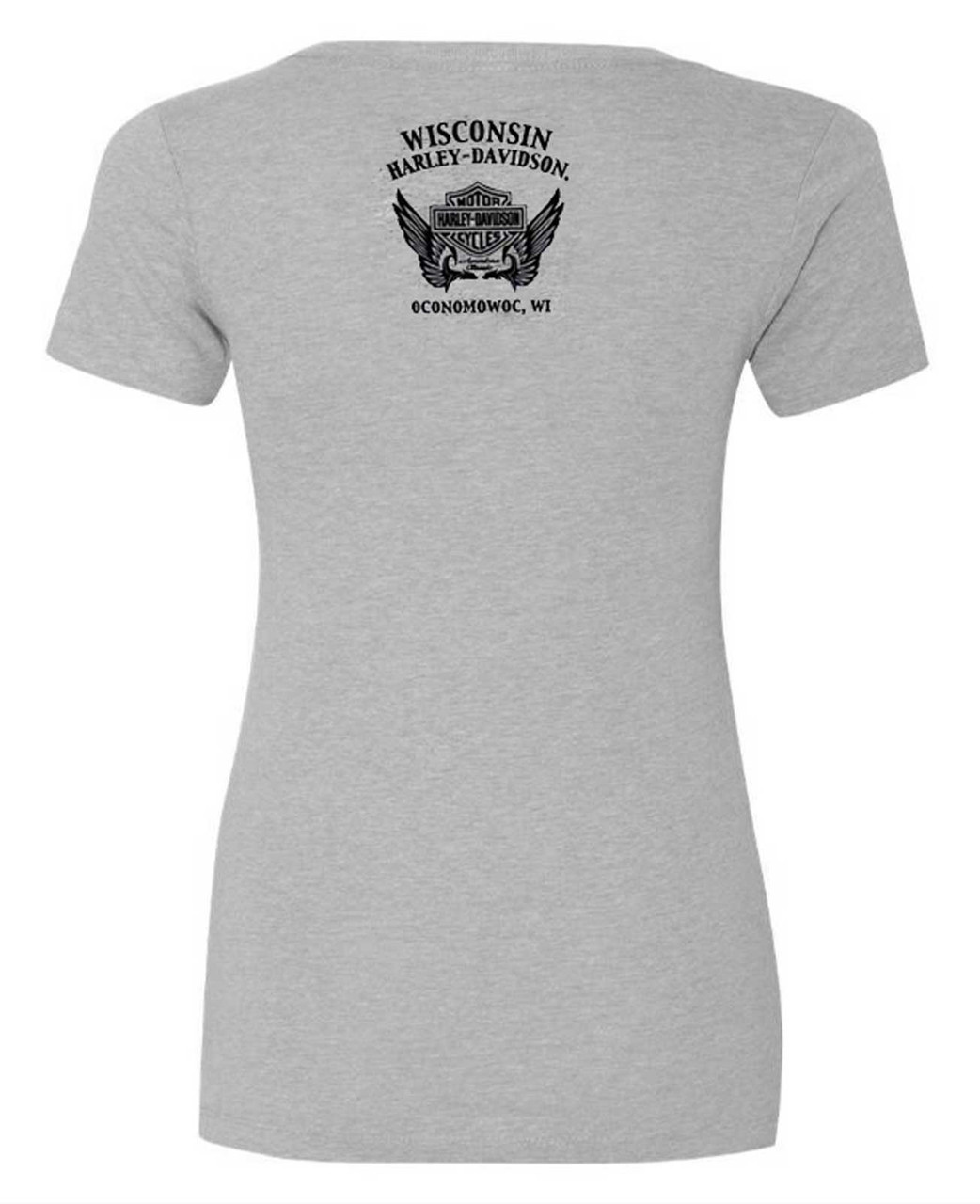 Harley Davidson® Womens Flashy Foiled Scoop Neck Short Sleeve Tee Heather Gray Wisconsin 