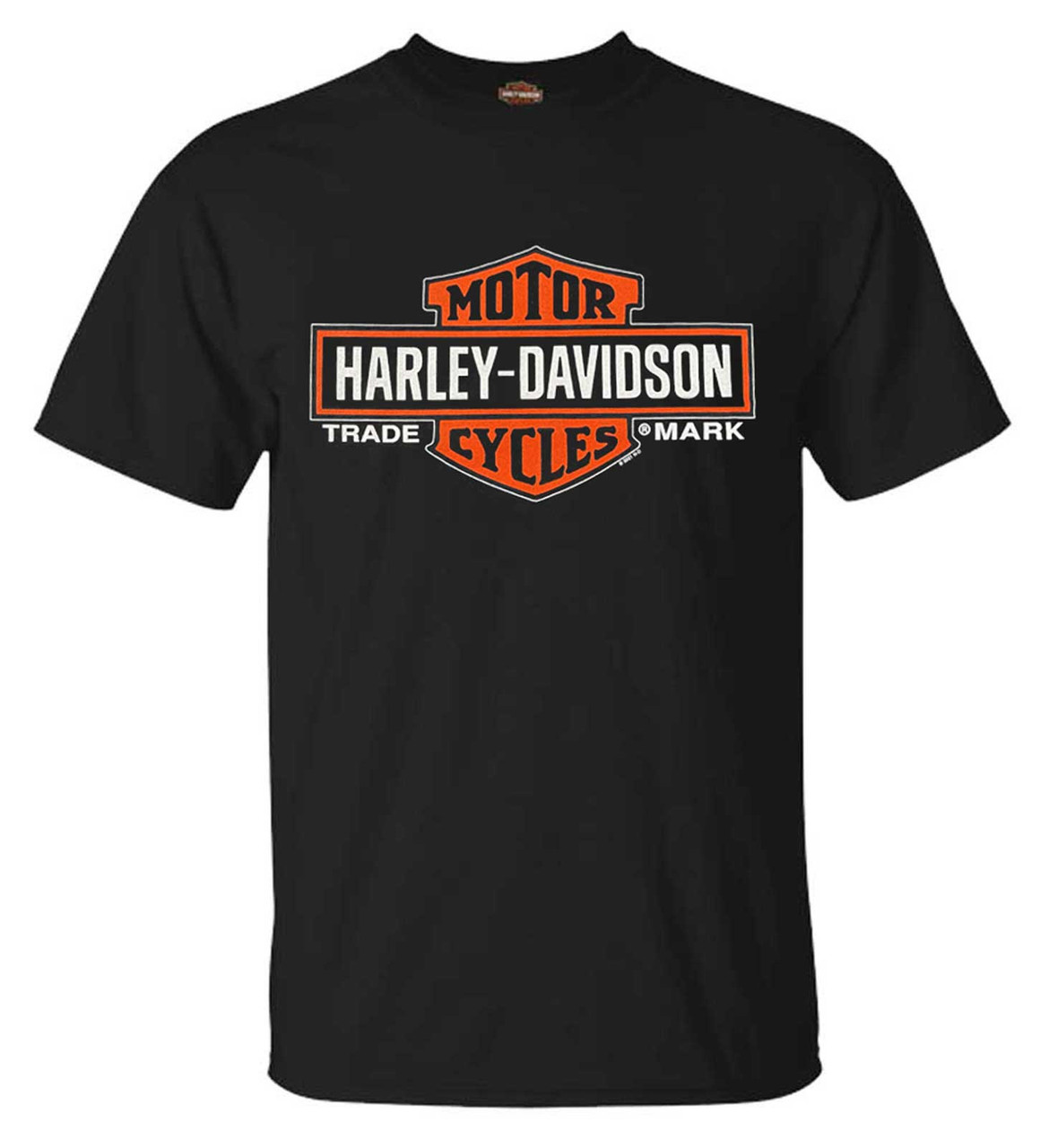 Harley-Davidson® Men's Elongated Orange Bar & Shield Black T-Shirt 30290285