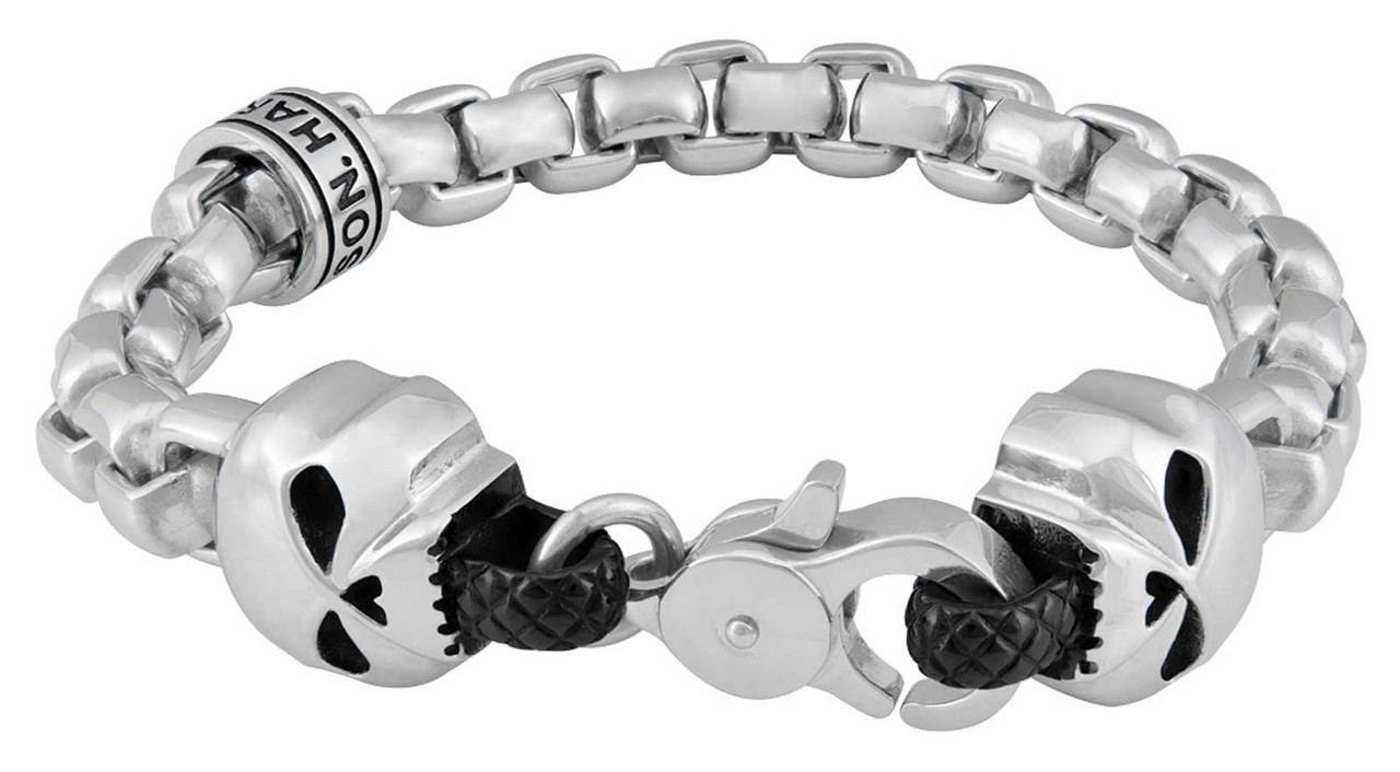 Harley-Davidson スカル 天使 ブレスレット Harley-Davidson® Men's Steel Rolo Chain Double Skull Metal