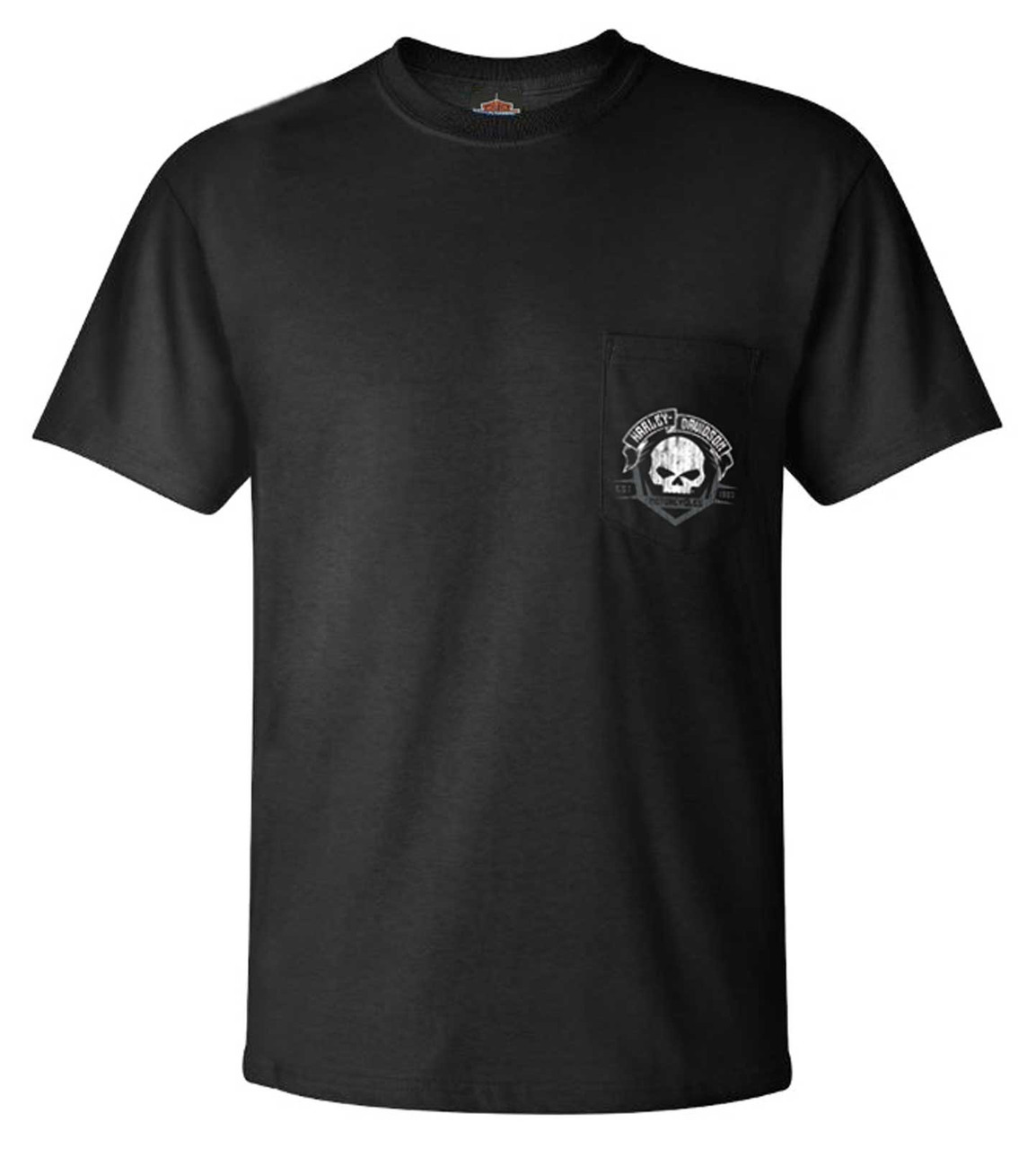 Pocket T-Shirt Harley-Davidson® Harley-Davidson Sleeve - Men\'s Blitz Short Wisconsin Skull Chest - Black