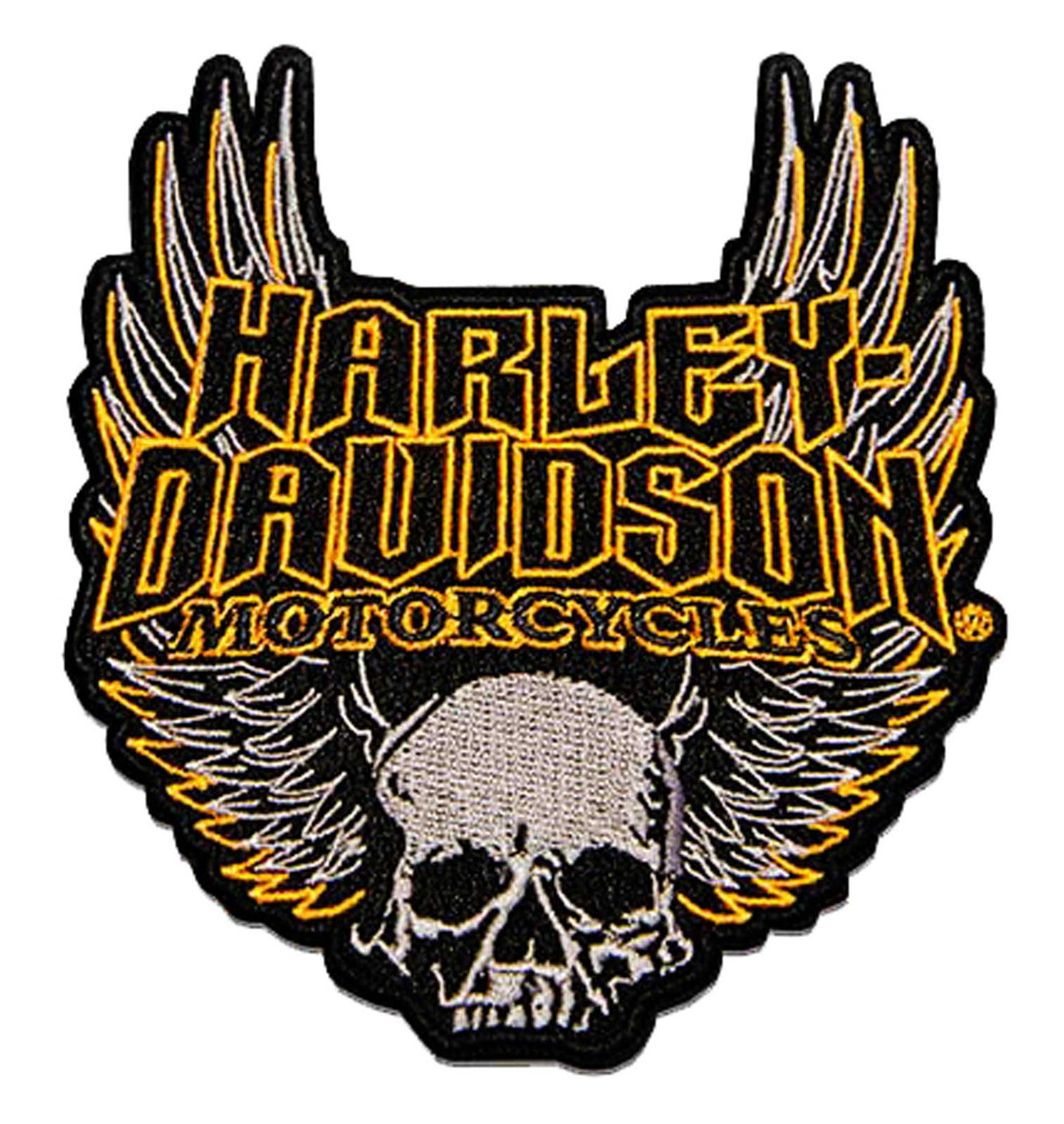 Harley-Davidson® 4.5in. Woven Winged Skull Emblem Sew-On Patch -  Black/Orange