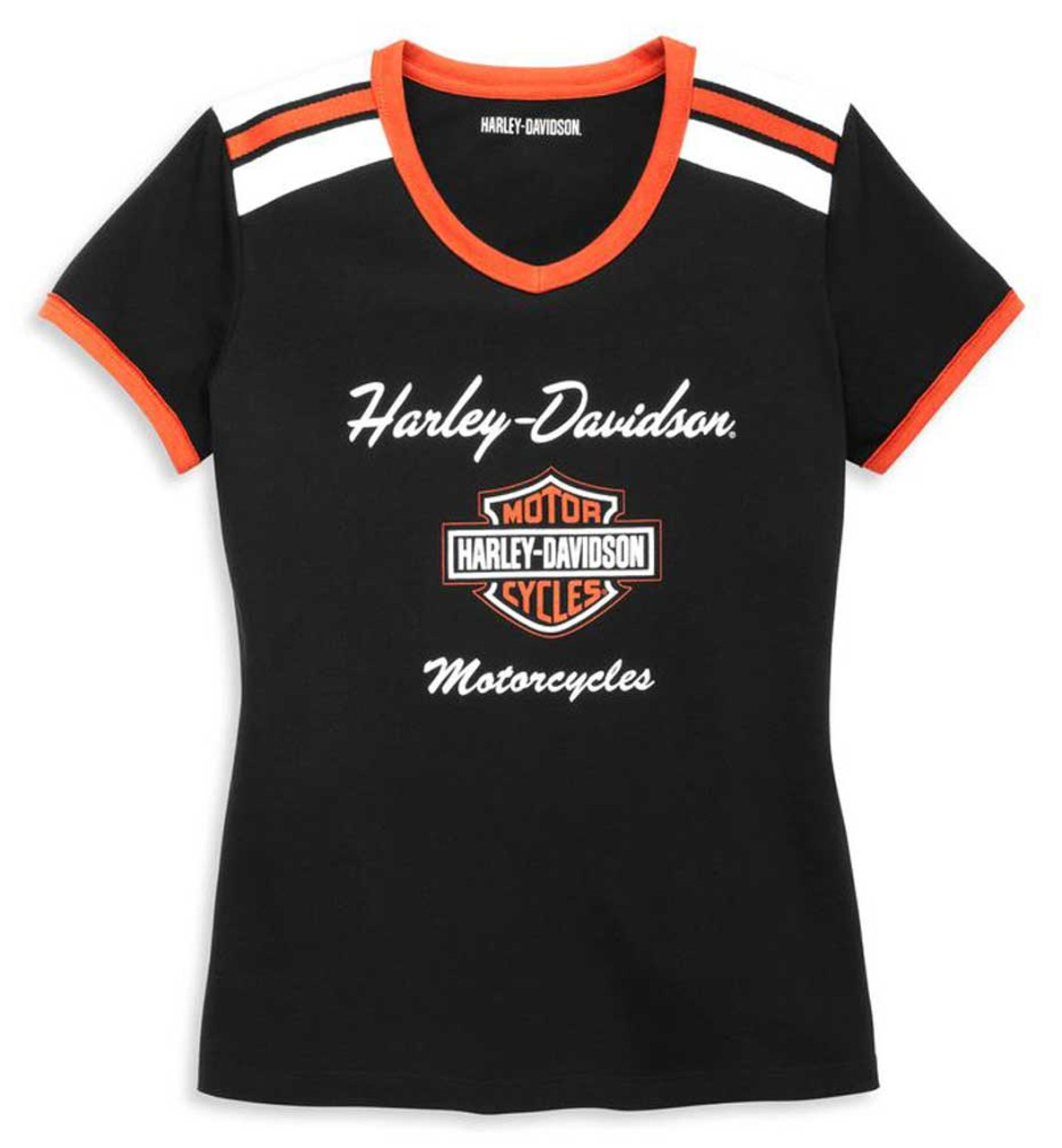 Rページ Harley-Davidson® Womens Iconic V-Neck Shoulder Stripe Short