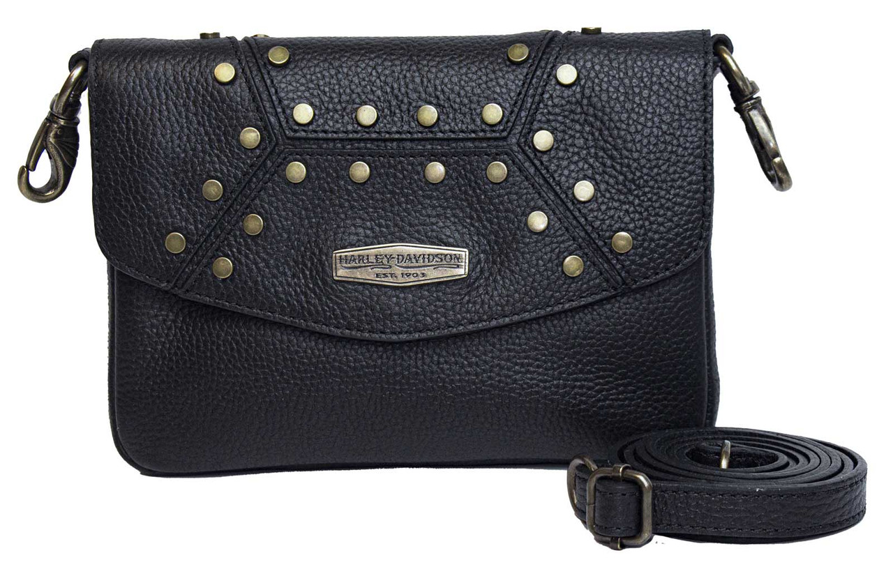 Harley-Davidson® Women's Midnight Rider Leather Clip Flap Closure Hip Bag -  Black