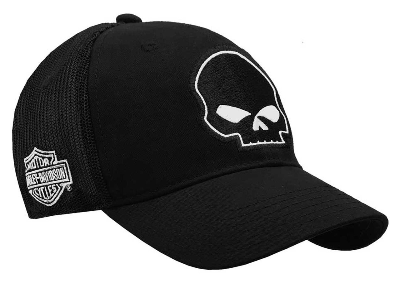 Harley-Davidson® Men's Willie G Skull Logo Curved Brim Mesh Trucker Cap -  Black