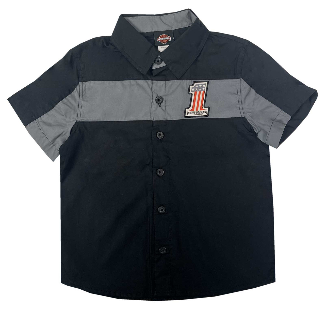 Harley-Davidson® Little Boys' #1 Short Sleeve Button Work Shop Shirt - Black