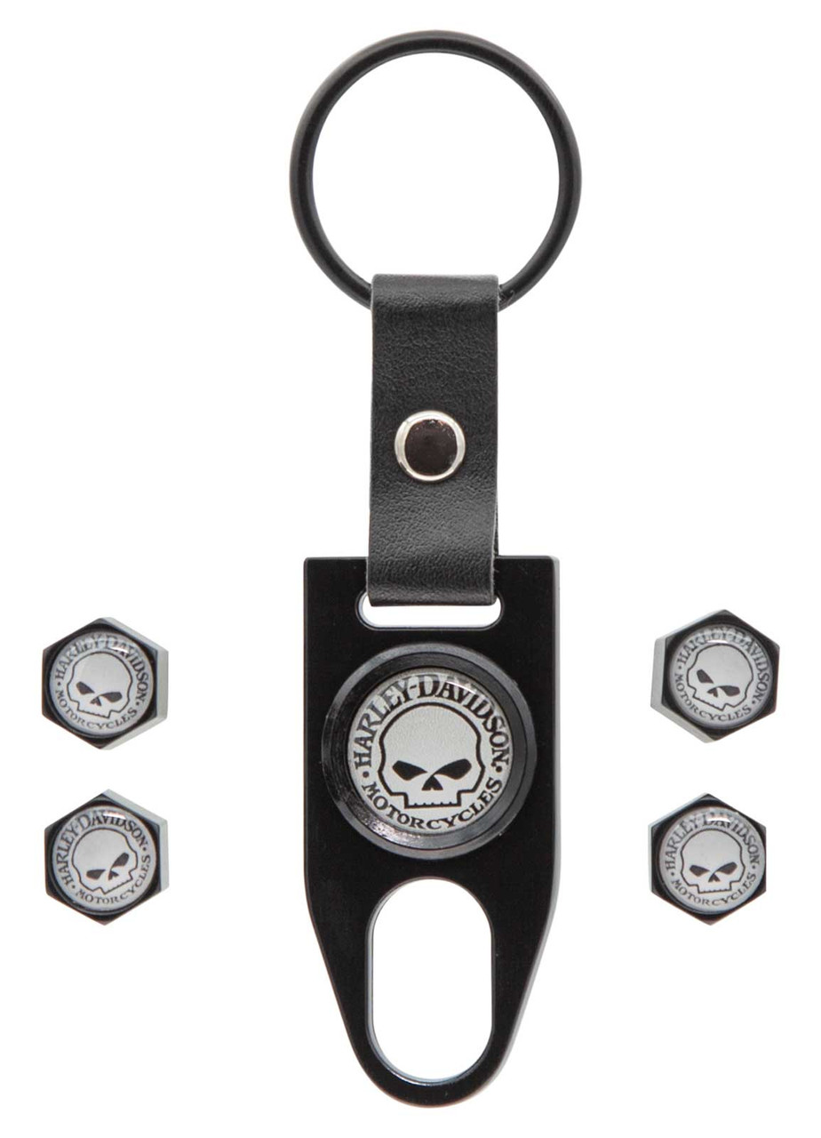 Harley-Davidson® Willie G Skull Logo Valve Stem Covers & Key Chain