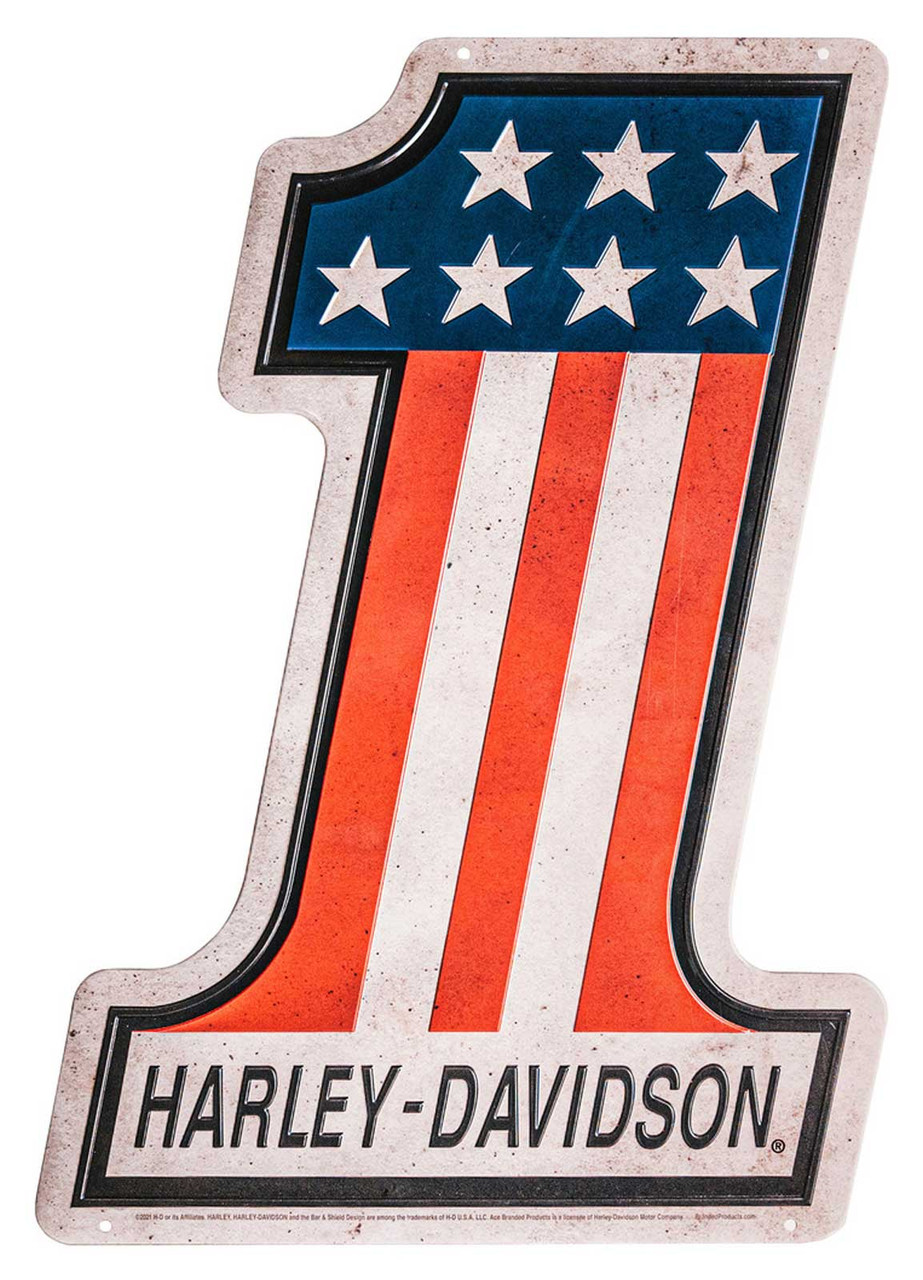 Harley-Davidson® Distressed Tin Sign, Embossed #1 RWB Logo, 12.75