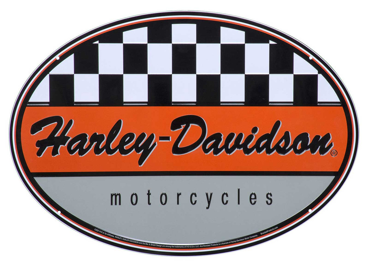 Harley-Davidson® Oval Tin Sign Embossed Checkered Racing HD Logo