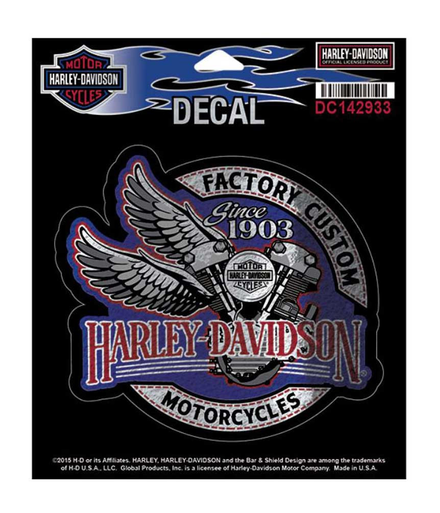 Harley-Davidson® Shiny Factory Custom Winged V-Twin Decal, Blue