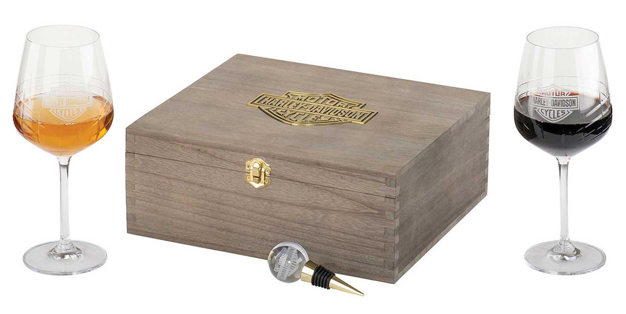 Harley-Davidson® Premium Wine Gift Set - Two Wine Glasses, Stopper