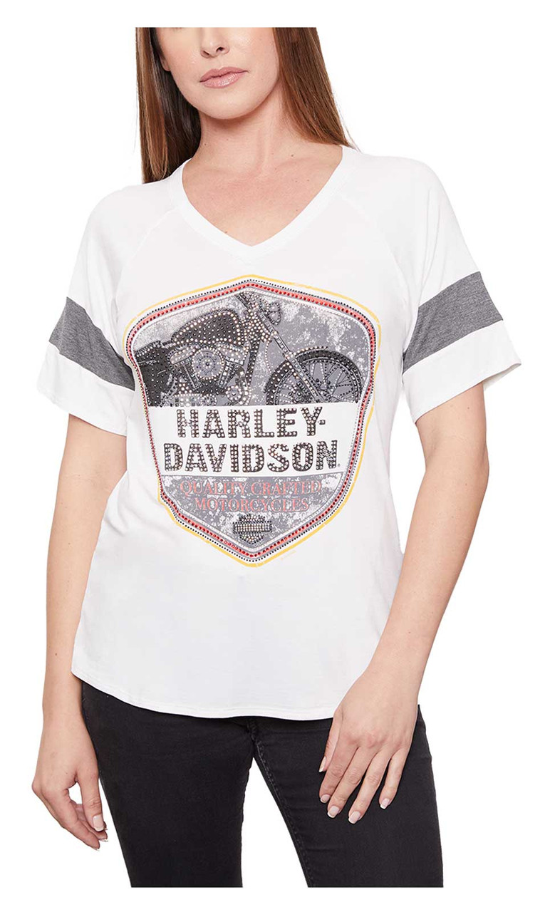 Harley-Davidson® Women's Embellished Bike V-Neck Striped Short