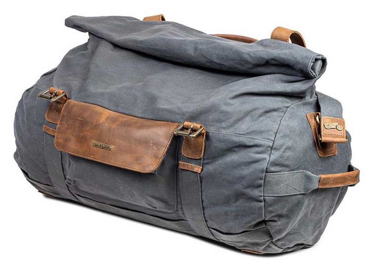 Royal Enfield Classic Duffel Bag, Roll Top with Leather Straps - Worn ...