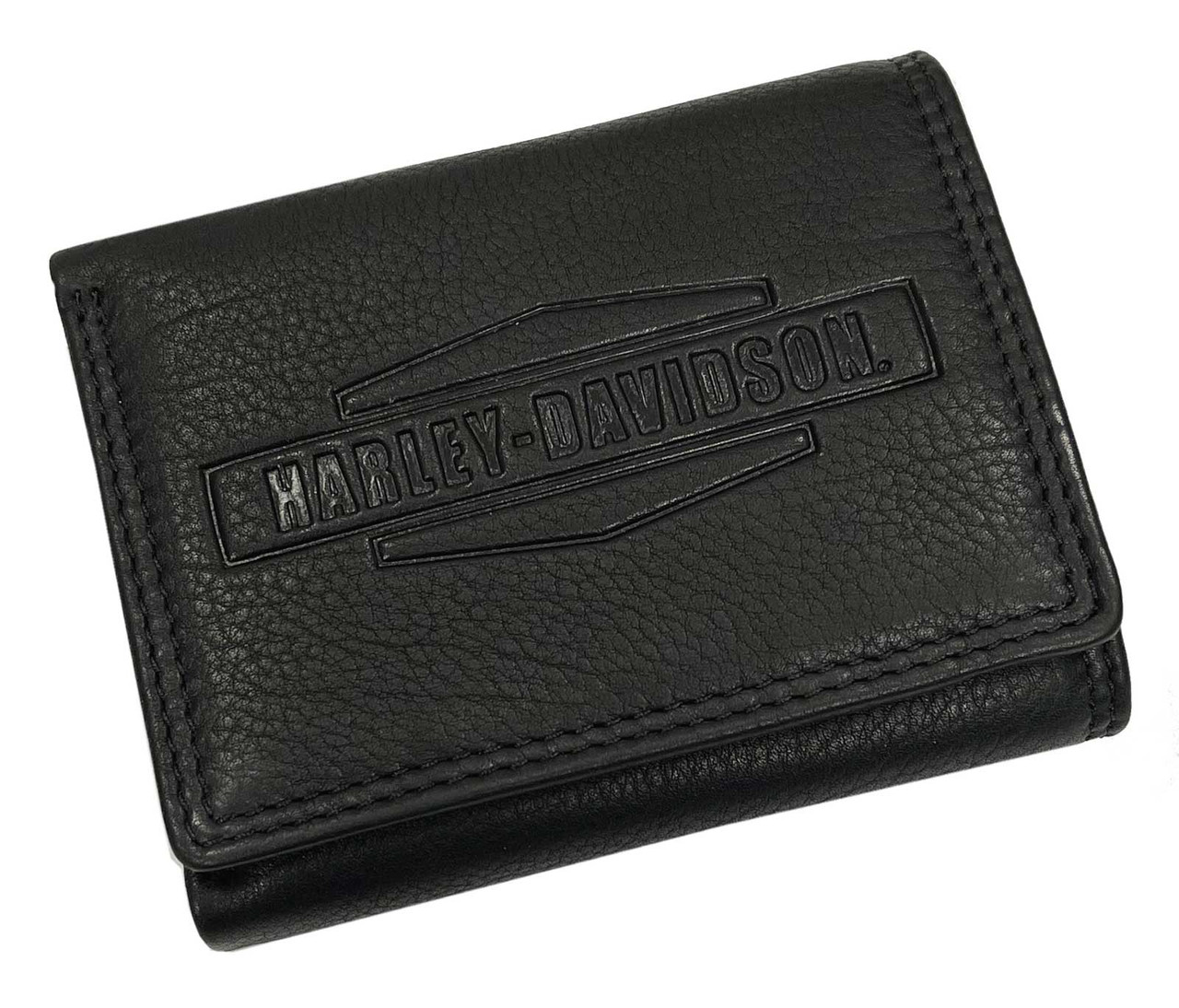 Harley-Davidson® Men's Classic H-D Leather Tri-Fold Wallet Boxed Gift Set -  Black