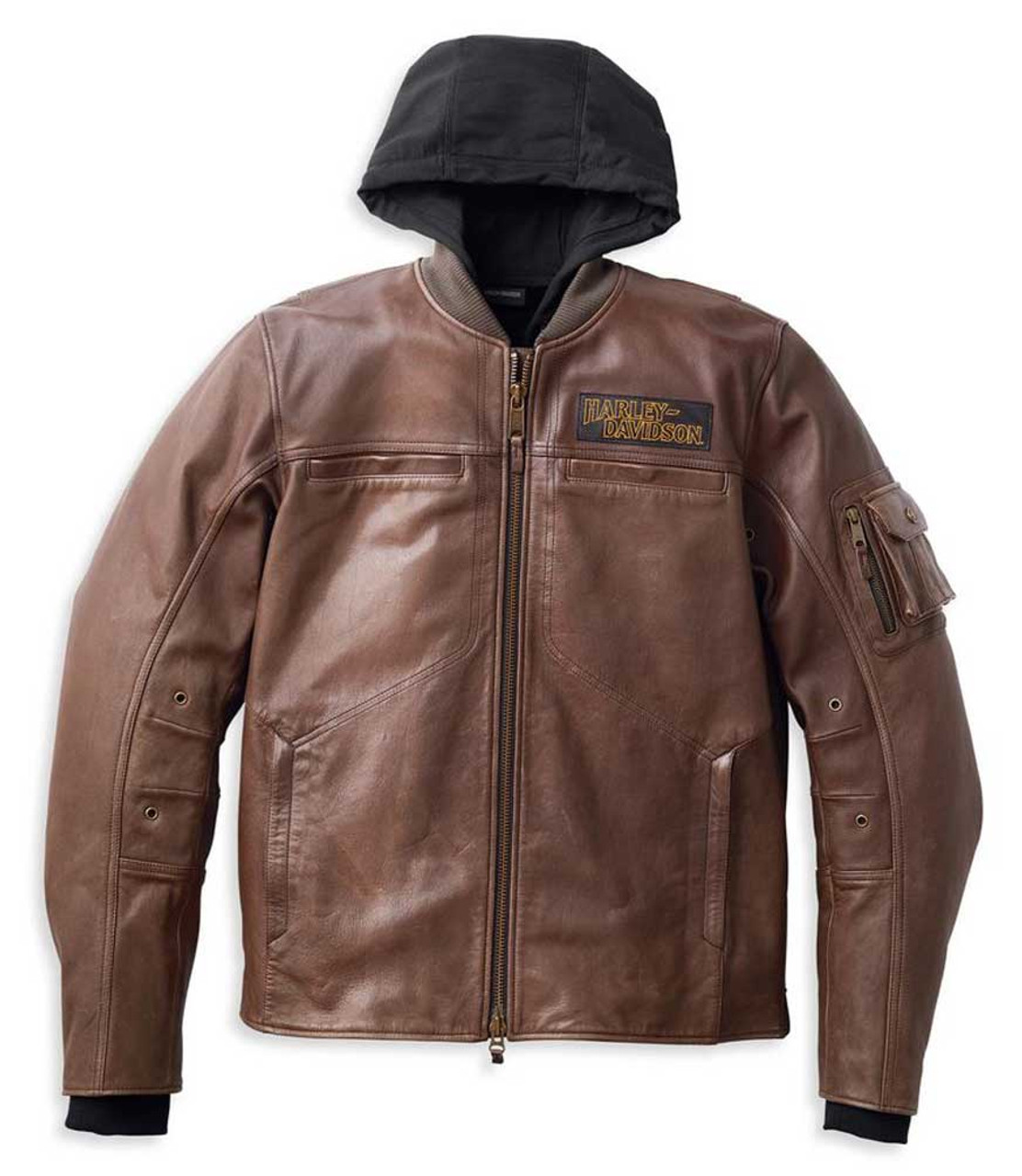 Harley davidson leather hot sale jacket with hoodie