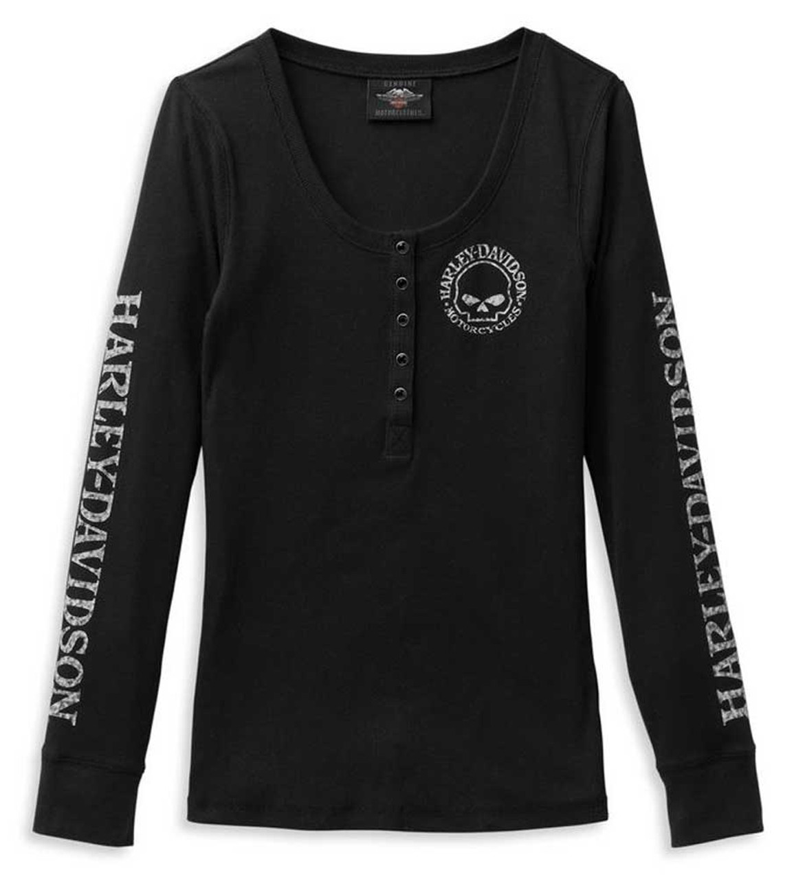 Harley-Davidson® Women's Skull Snap Front Long Sleeve Henley