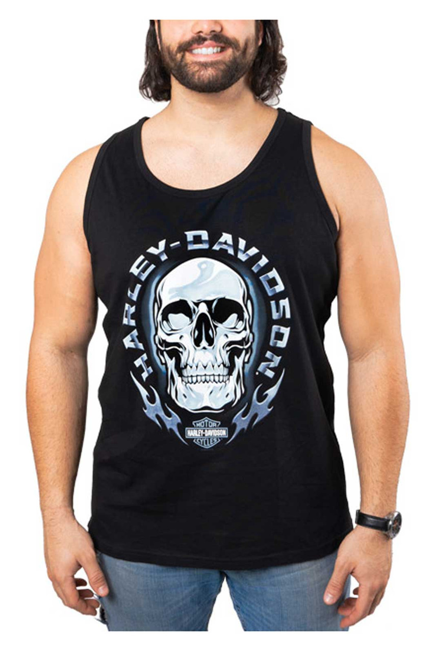 HARLEY-DAVIDSON T-shirt à manches longues pour homme, tête de mort, blanc, 99092-14VM, Blanc., L