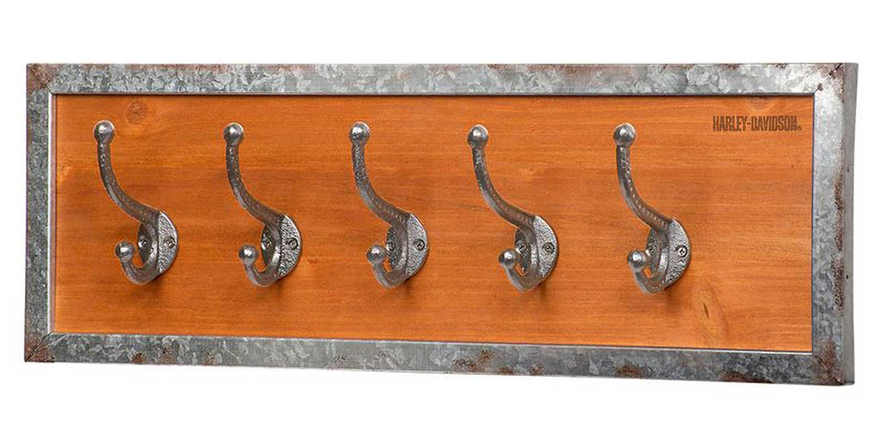 Harley-Davidson® Five-Hook Solid Wooden Coat Rack w/ Galvanized