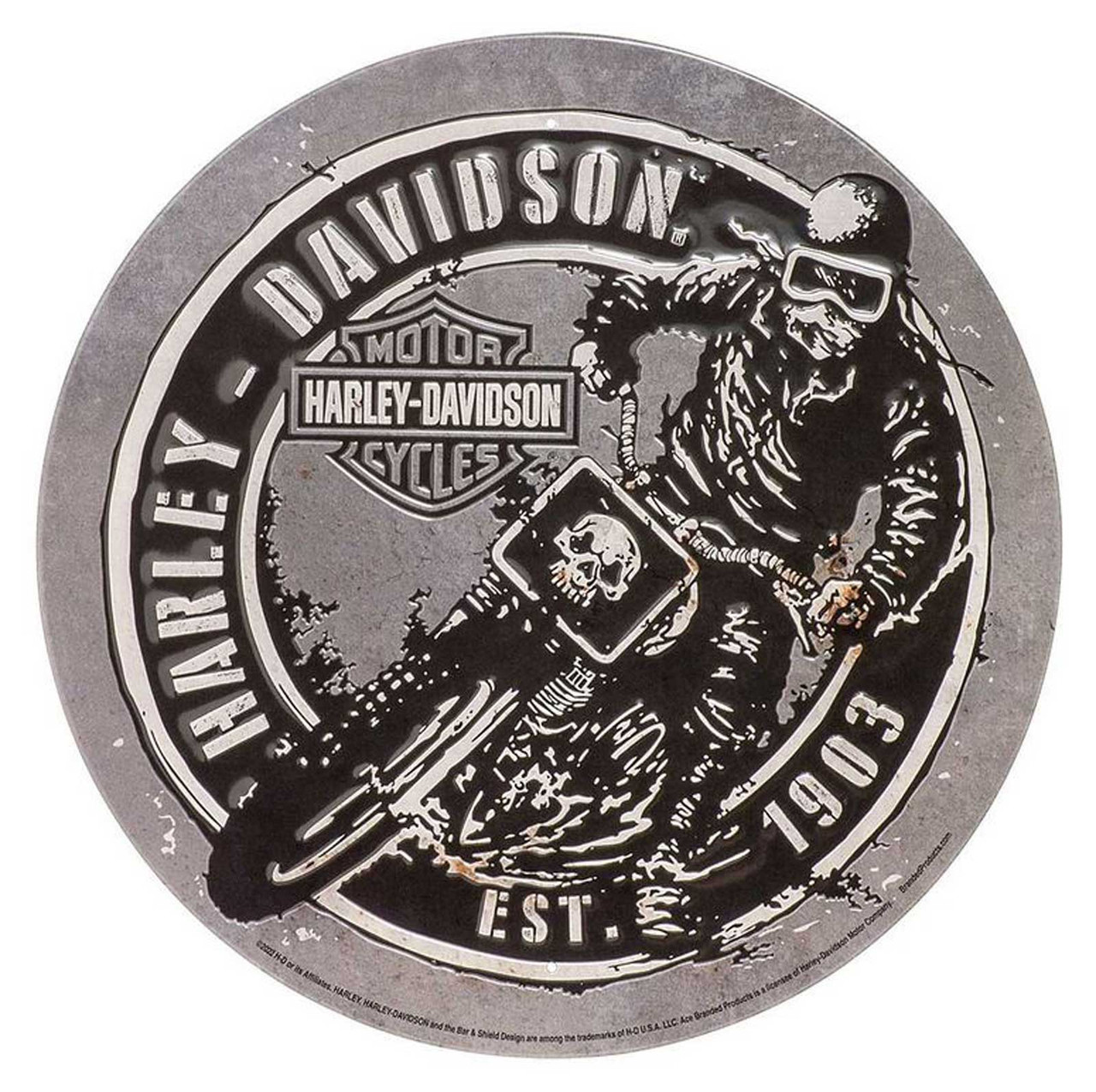 Harley-Davidson® Embossed Round Tin Sign, Dirt Track Racer Logo