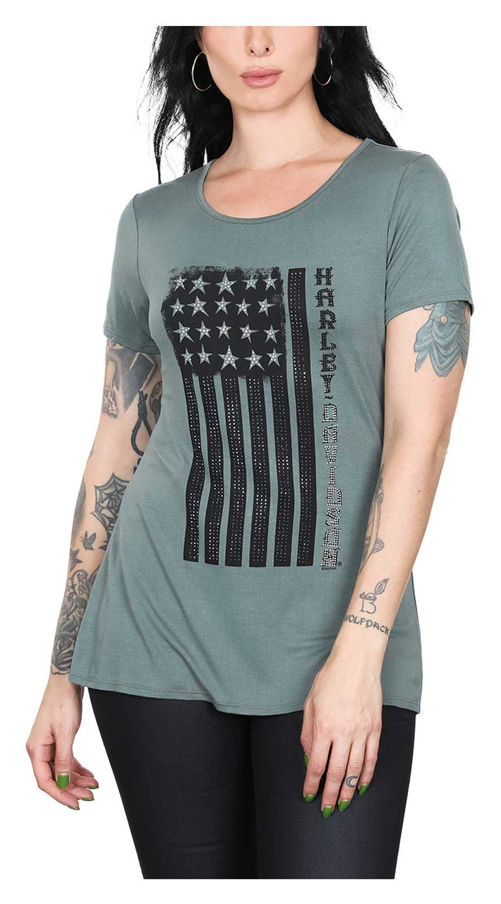 Harley-Davidson® Women's Forever Flag Slit Back Short Sleeve
