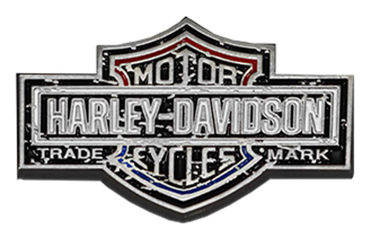 Harley-Davidson® 1.25in Flag Trademark Bar & Shield Metal Pin,Gloss Silver  Finish