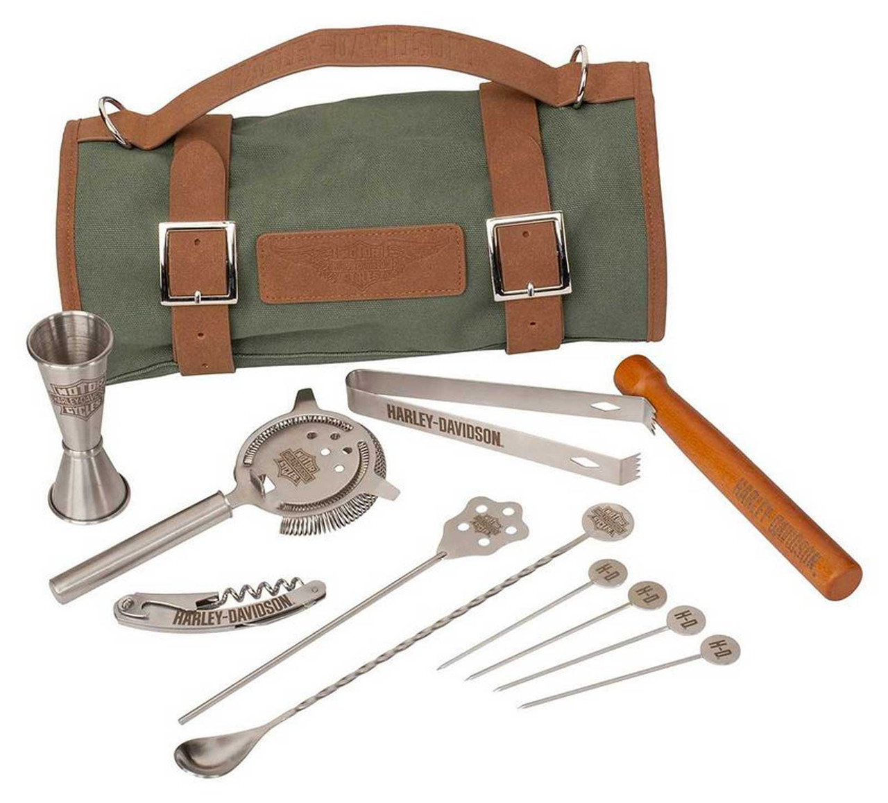 Harley-Davidson® Winged B&S Cocktail Tools Durable Canvas Carrying Travel  Kit