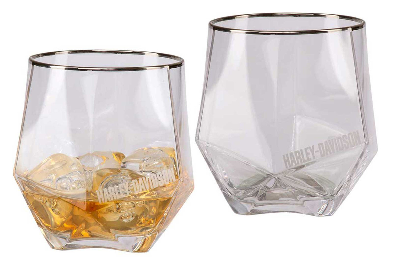 Harley-Davidson® Geometric Double Old Fashion Set, Etched Logos