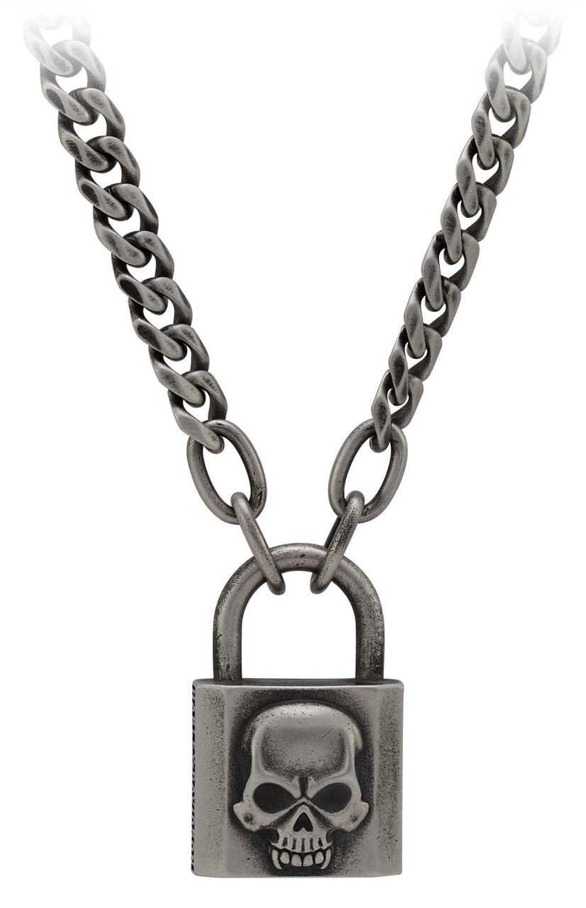 Harley-Davidson® Men's Deadlock Skull Padlock Chain Necklace ...