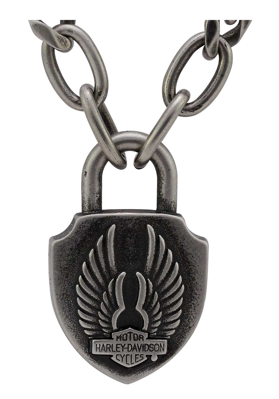 HarleyDavidson® Men's Deadlock Wings Padlock Chain Necklace