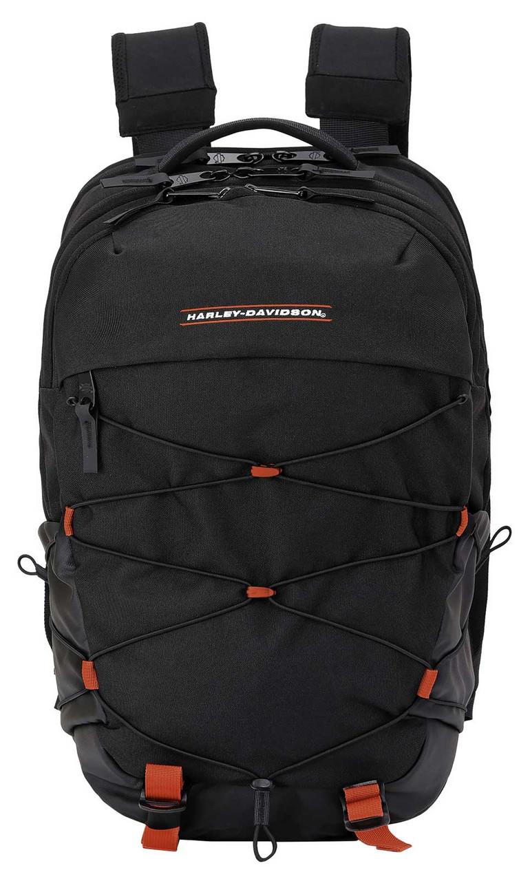 Harley-Davidson Racing Backpack - 26.5L Water-Resistant Bungee Pack Black