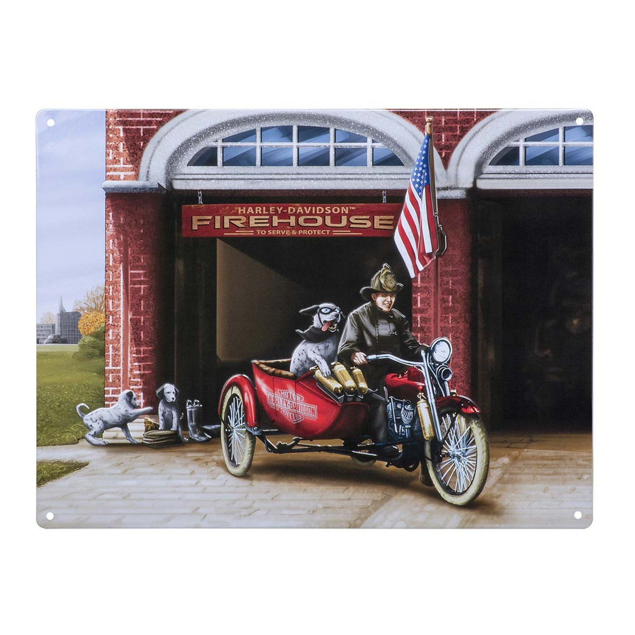 USA製ハーレー Harley-Davidson vintage HATecru Harley-Davidson® Embossed Tin Sign, Firehouse Dogs, 12 x