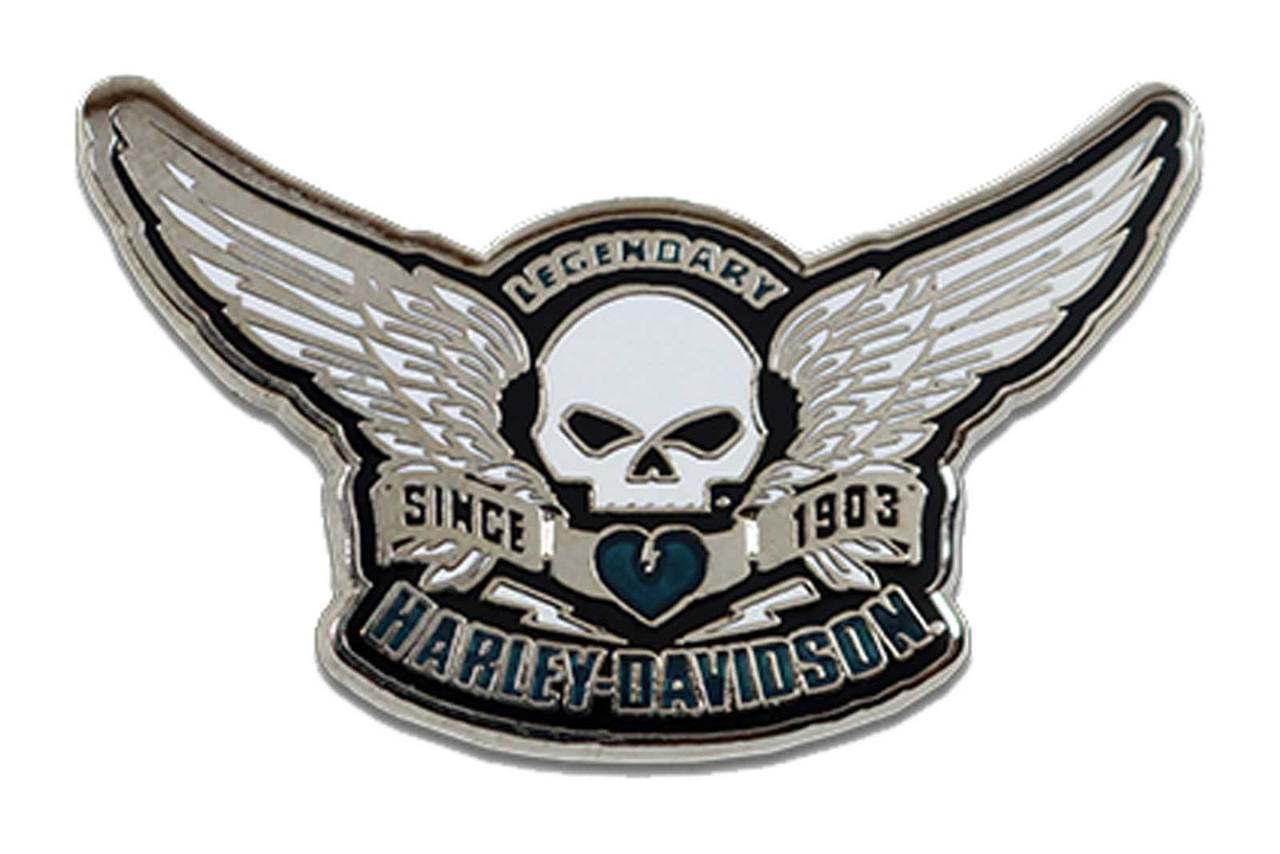 Harley-Davidson® 1.5 inch. Guardian Winged Skull Metal Pin, Gloss