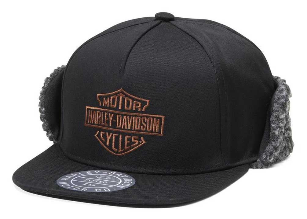 Harley-Davidson® Men's Midwest Sherpa Ear Flap Fitted Hat - Black