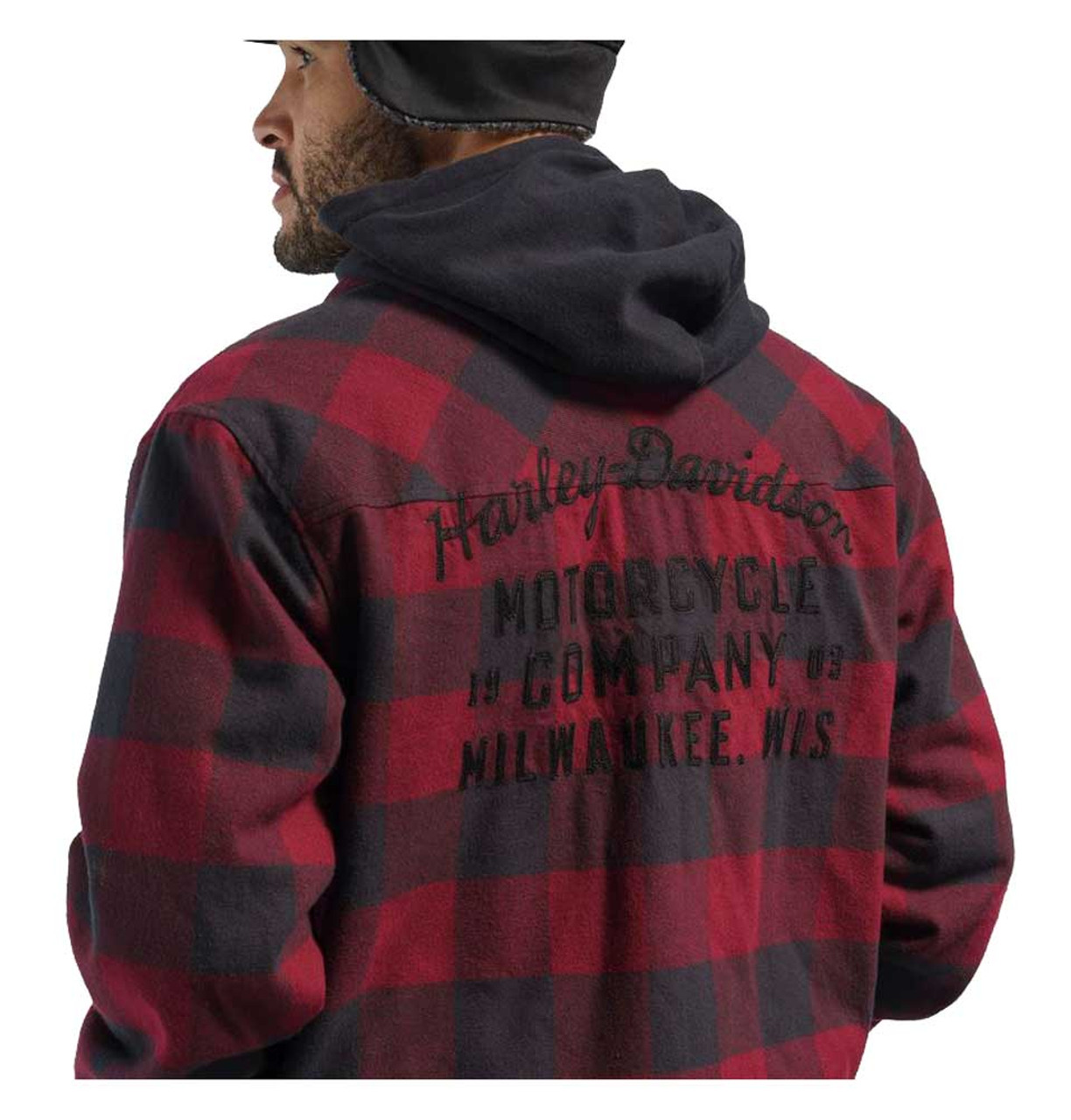 Harley Davidson® Mens Onwards Hooded Long Sleeve Plaid Shirt Red 96357 23vm Wisconsin 5556
