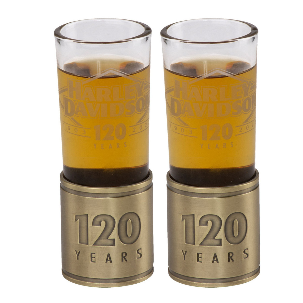 Harley-Davidson® 120th Anniversary Tooled Metal Base Shot Glass