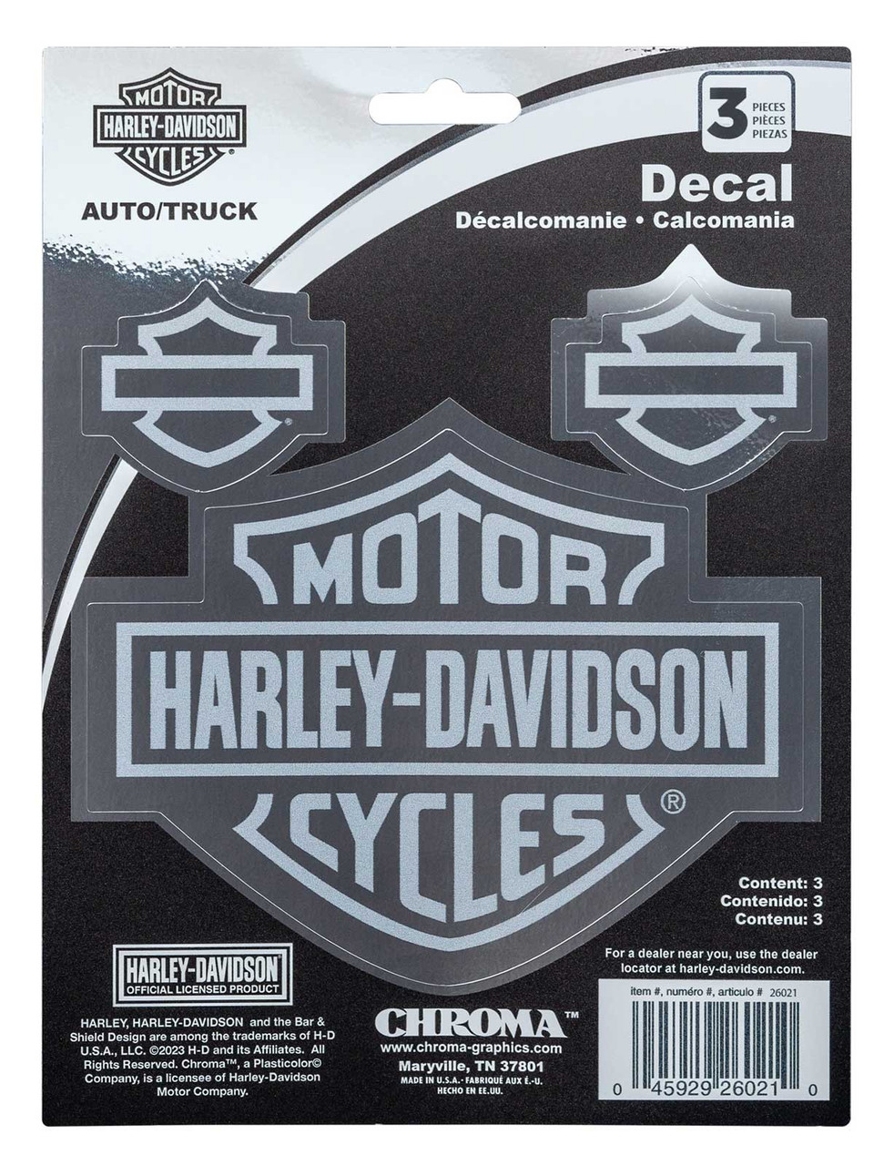 Harley-Davidson® Bar & Shield Logo Chrome Effect Decals - Silver - 6 x 8  in. - Wisconsin Harley-Davidson