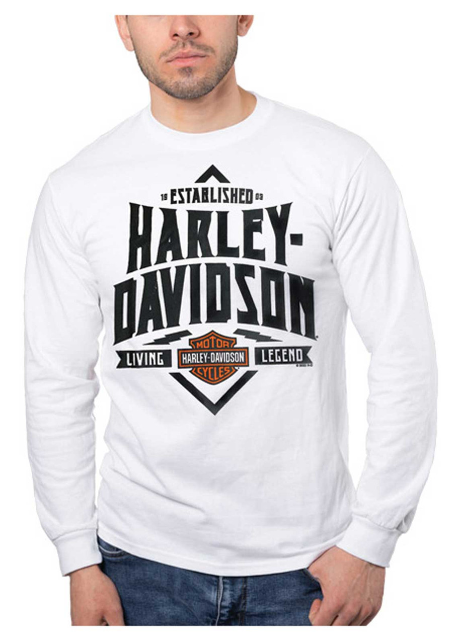 Harley-Davidson® Men's Living Legend Long Sleeve Cotton Crew-Neck Shirt -  White