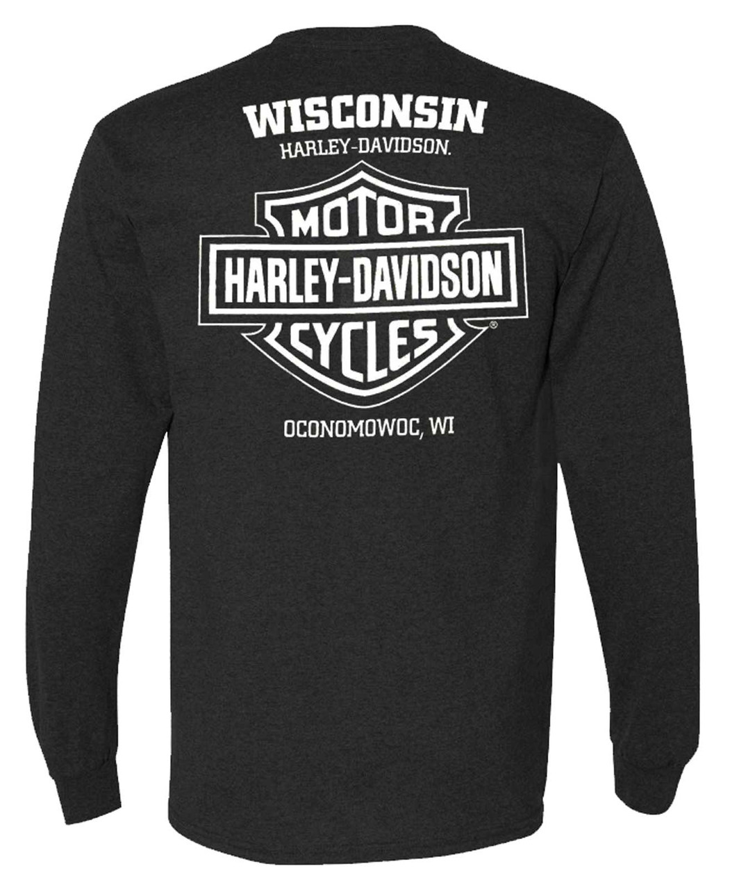 Harley Davidson® Mens Greatest Long Sleeve Crew Neck Cotton Shirt Vintage Black Wisconsin 