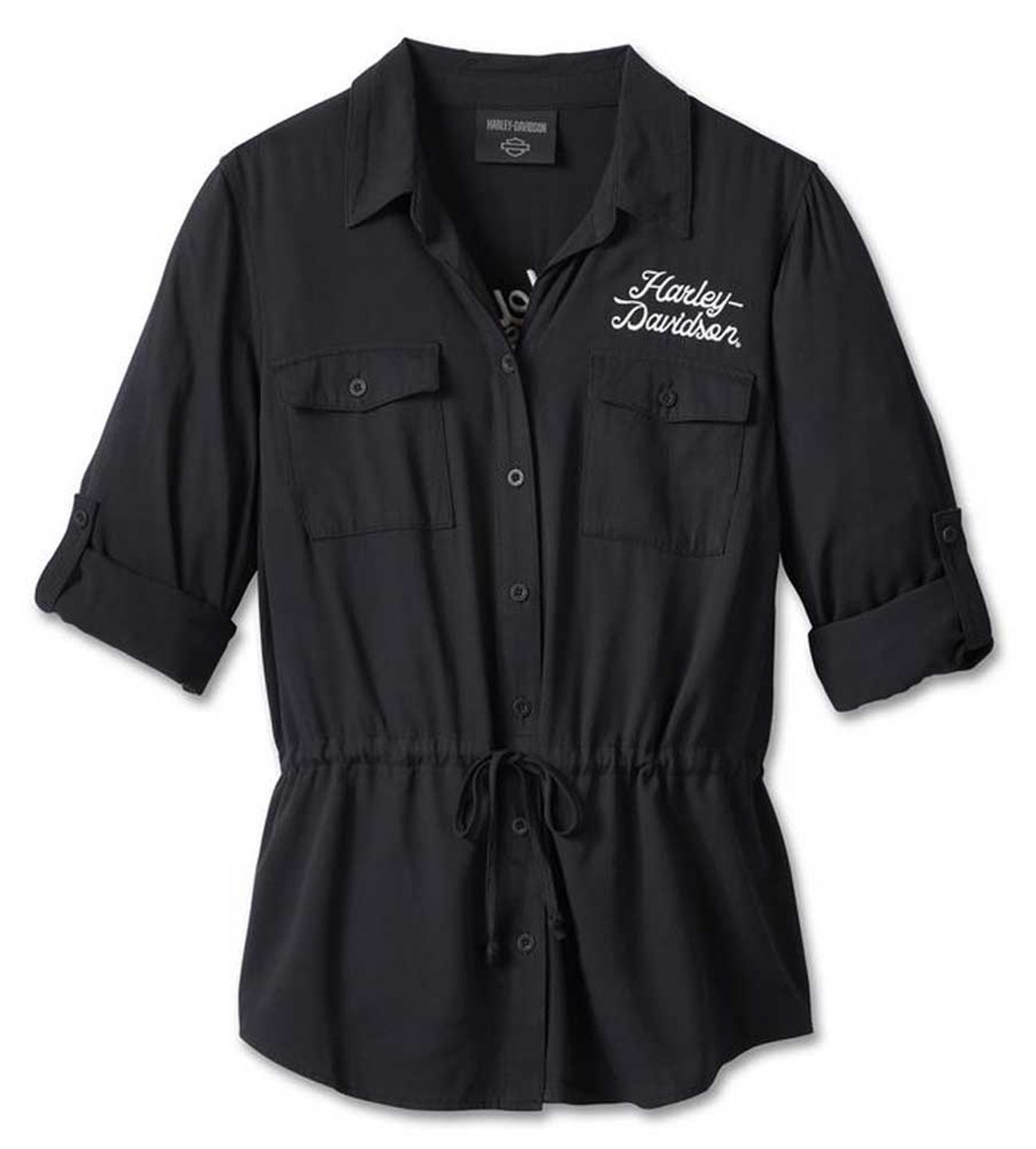 HARLEY-DAVIDSON 刺繍 開襟シャツ キューバシャツ ブラック 黒 HARLEY-DAVIDSON 刺繍 開襟シャツ キューバシャツ ブラック 黒