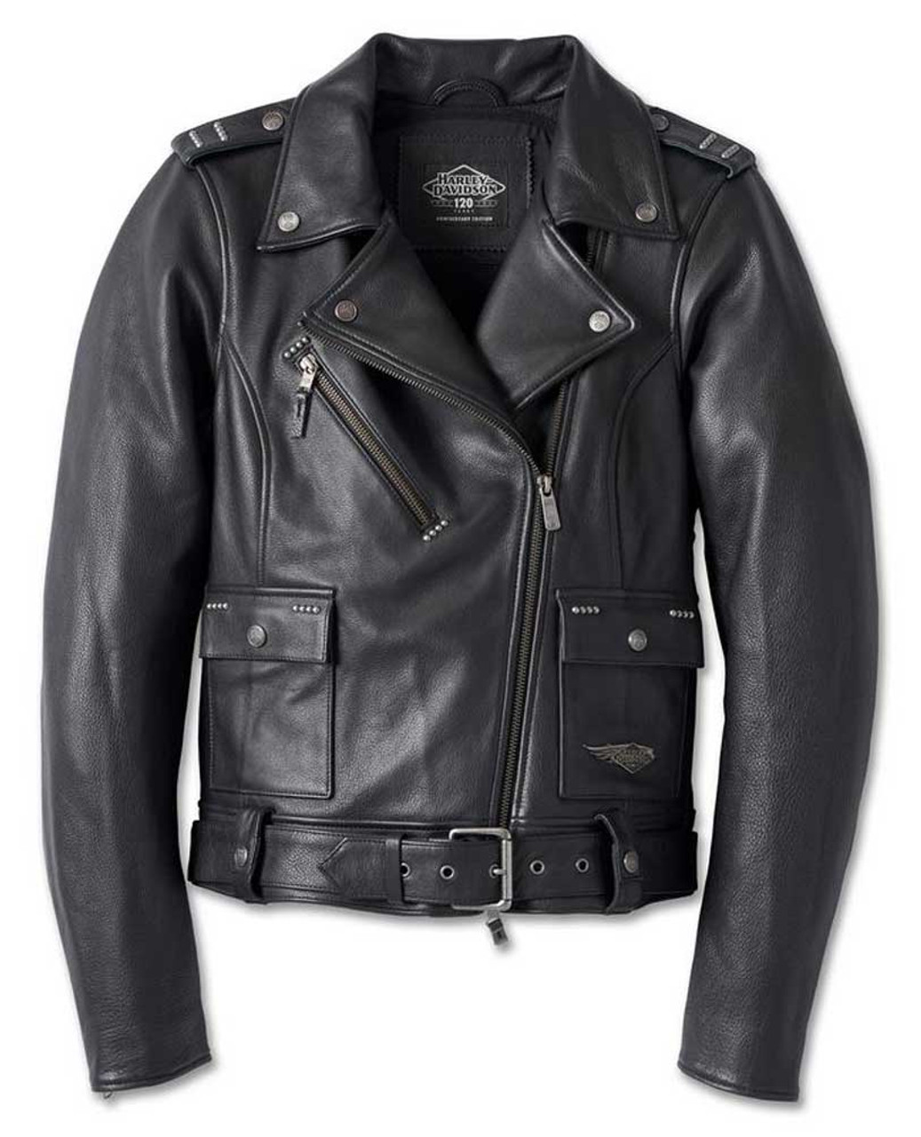 Harley-Davidson® Women's 120th Cycle Queen Leather Biker Jacket, Black  97026-23VW