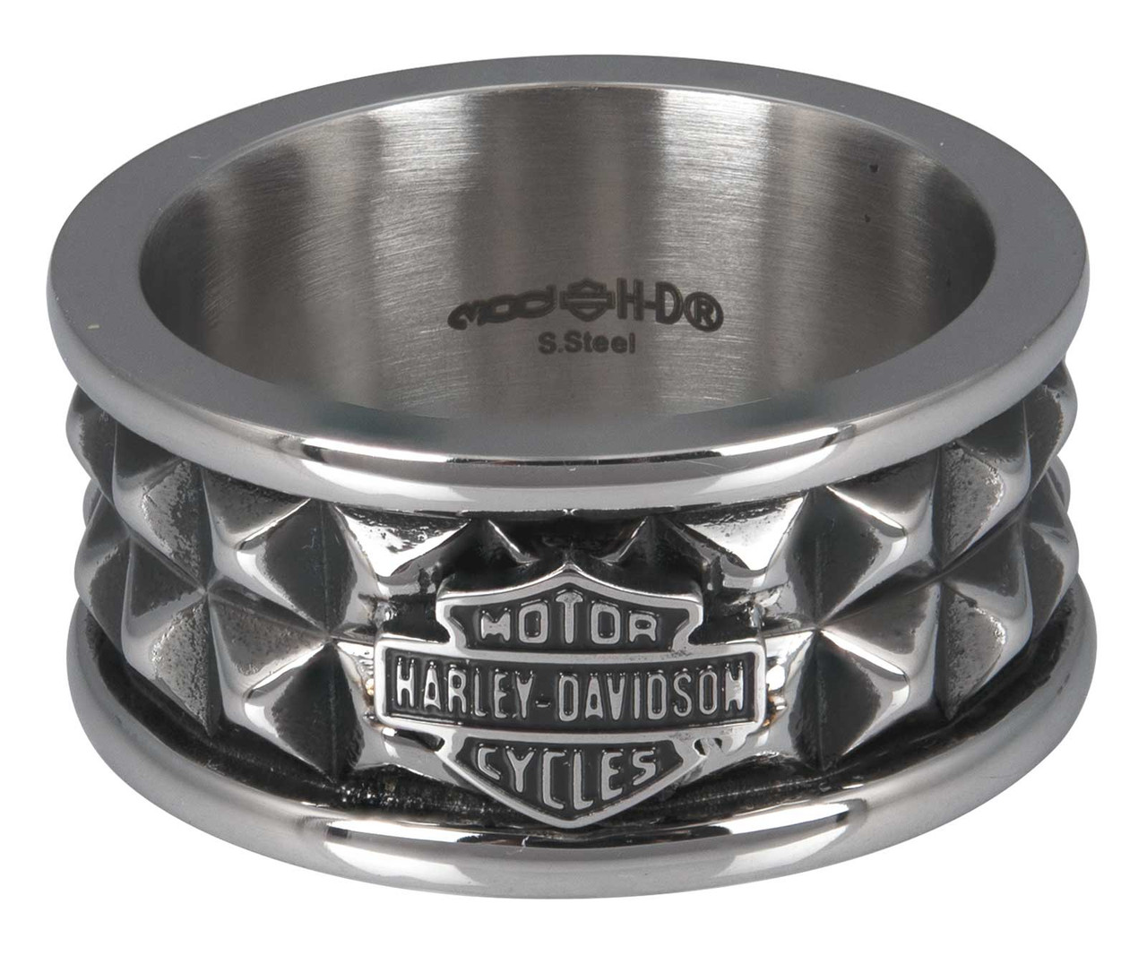Harley-Davidson® Men's Pyramid Steel Stud Bar & Shield Band Ring