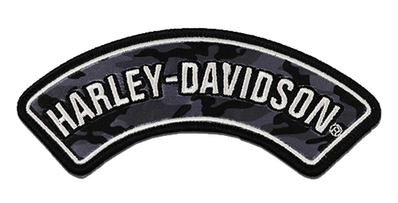 Harley-Davidson® 5 in. Embroidered Camo Rocker Emblem Sew-On Patch - Black