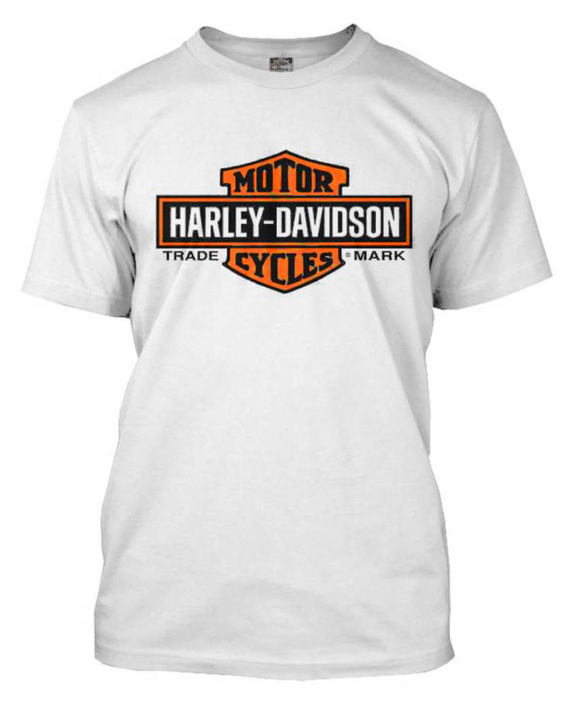 Harley-Davidson® Men's Orange Elongated Bar & Shield White T-Shirt